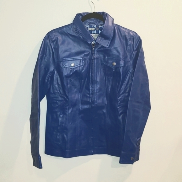 NEW Guillaume blue leather zip up jacket - Picture 2 of 7